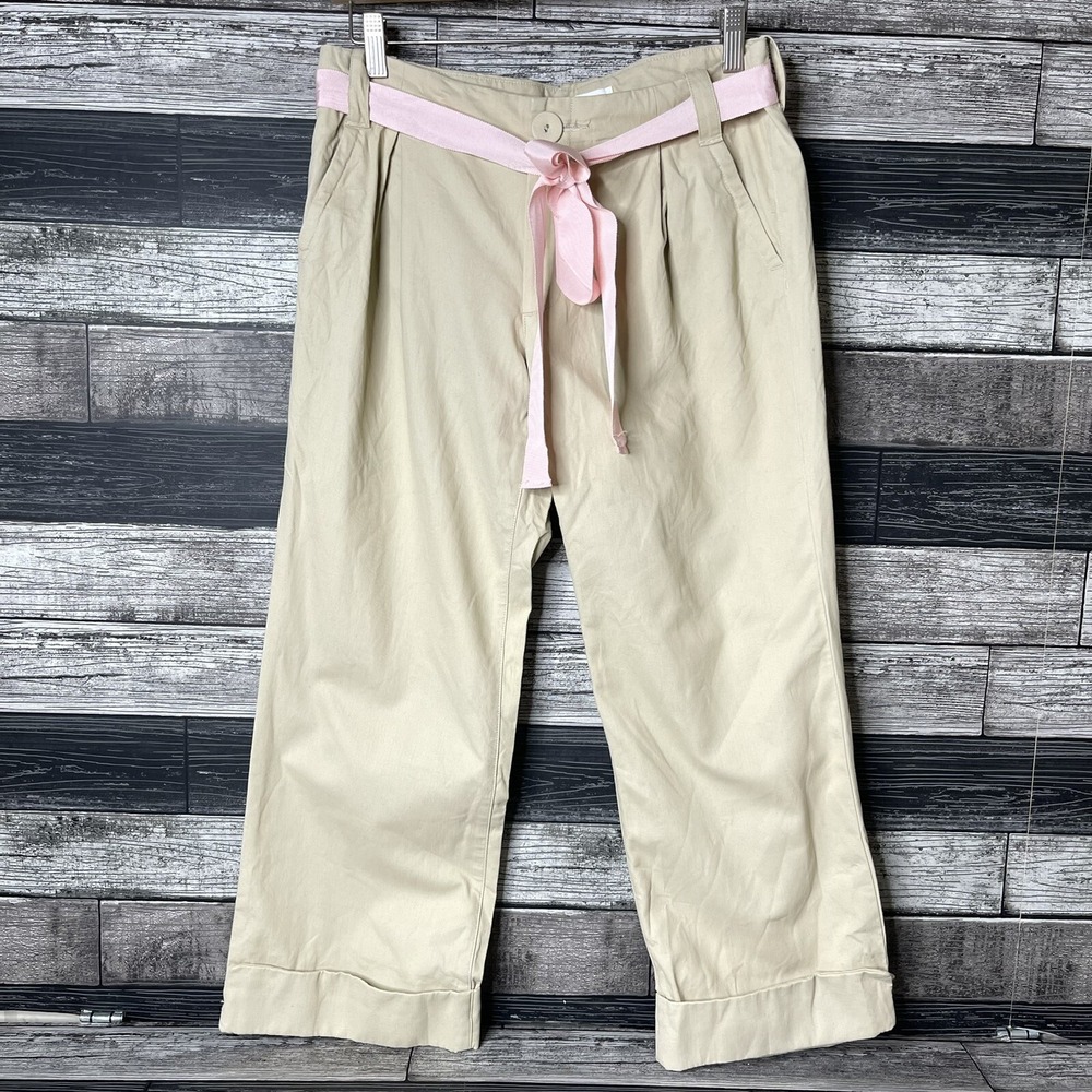 Banana Republic Chino Pants Womens Size 6 Belted Straight Leg Tan Wide Leg